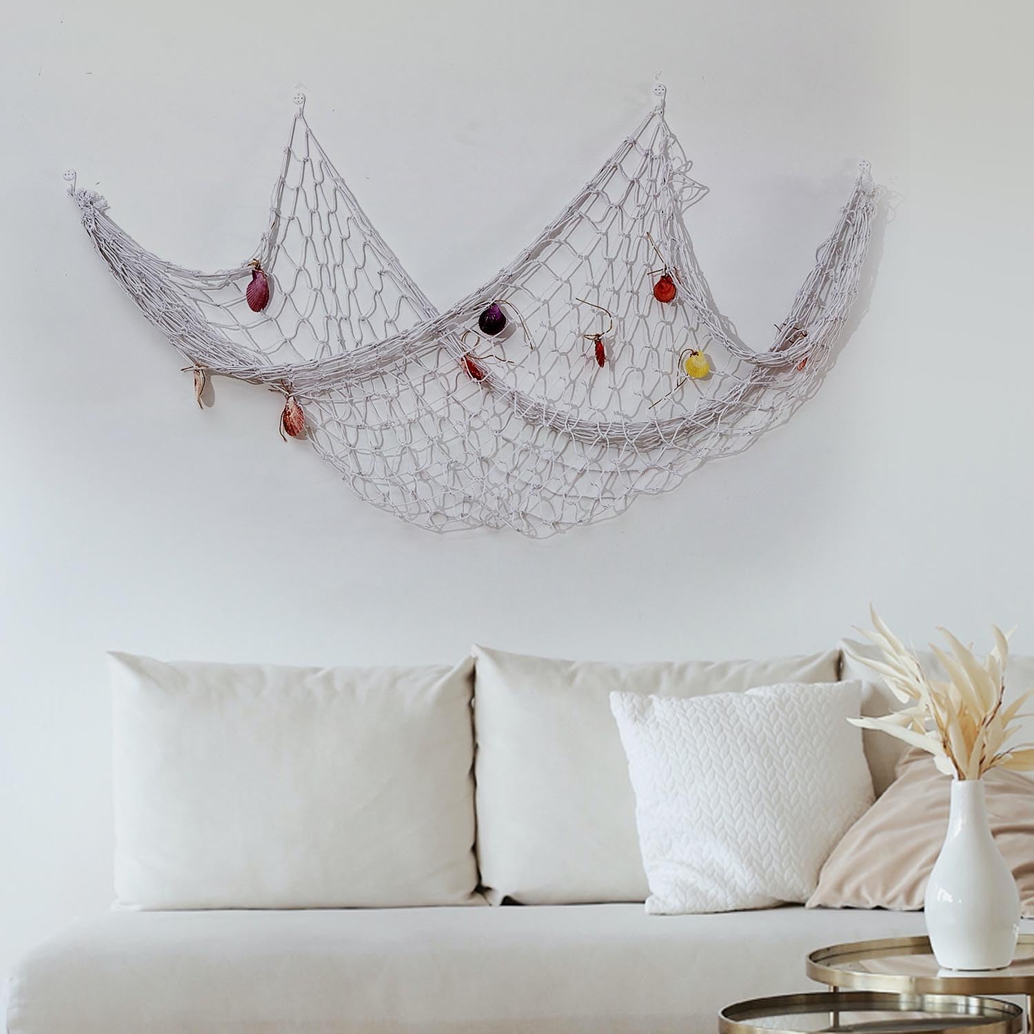 YULIAO 2 Pezzi Rete Decorativa Mare con Conchiglie, Beige Rete da Pesca Decorativa in Stile Mediterraneo, Rete da Pesca per Decorazione Feste, per la Tua casa o Ristorante (200x150cm e 200x100cm)