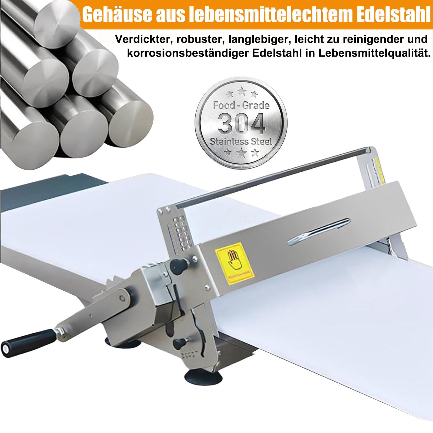 Teig ausrollen Maschine manuell Edelstahl | Gleichmäßige Teigplatten für Pizza Pasta Croissant & Kuchen | Faltbare Teigausrollmaschine aus Edelstahl für Heimgebrauch Küche & kleine Bäckereien Large