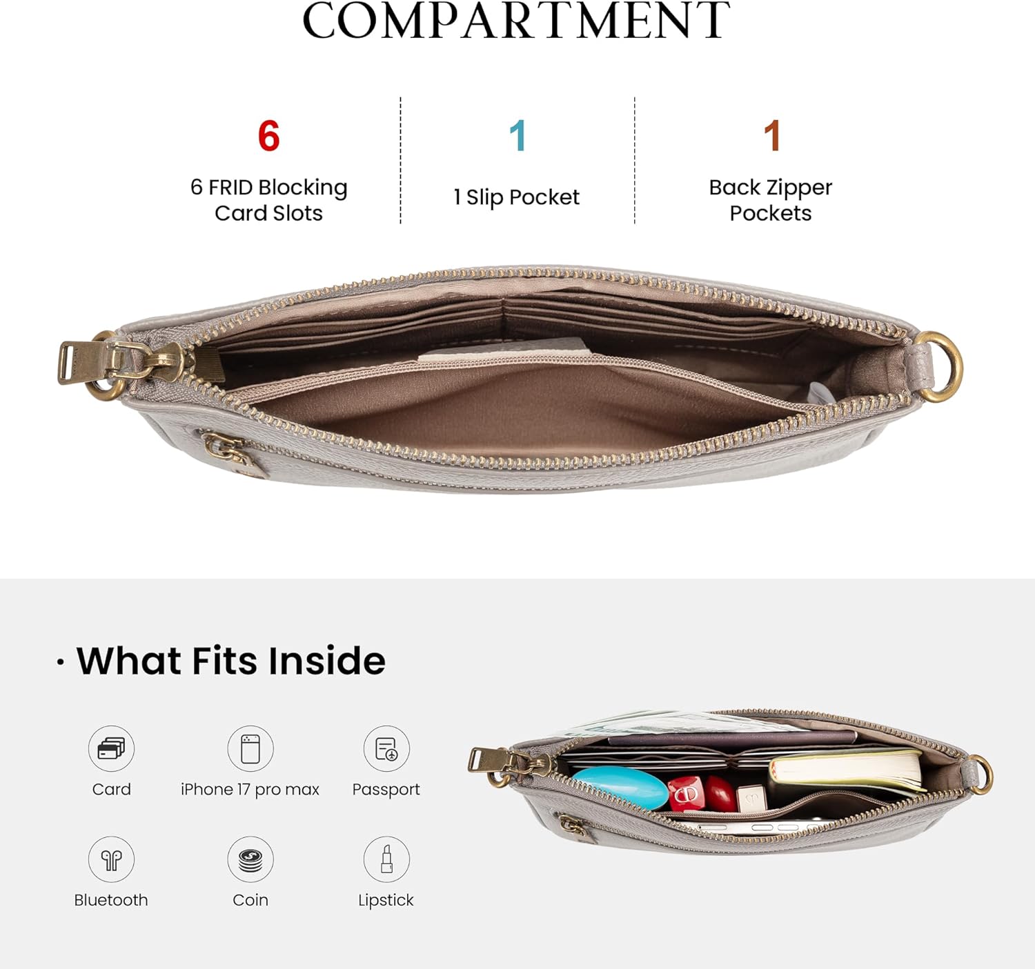 befen Leather Wristlet Wallet for Women, Vintage Leather Crossdody Bag Cell Phone Purses with Built in Wallet Clutch Purse