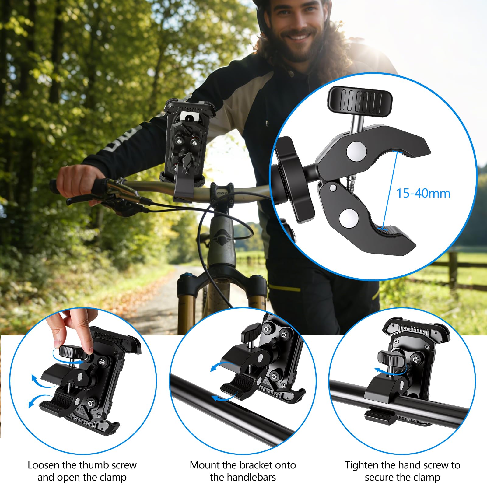 Hossom Support Téléphone Moto Anti-Vibration, Support Téléphone Vélo, 360° Pivotant Support pour Guidon pour Moto, Vélo, ATV, Scooter pour iPhone 17 16 15 14 13 Series, Huawei, 4,7-6,8" Smartphone