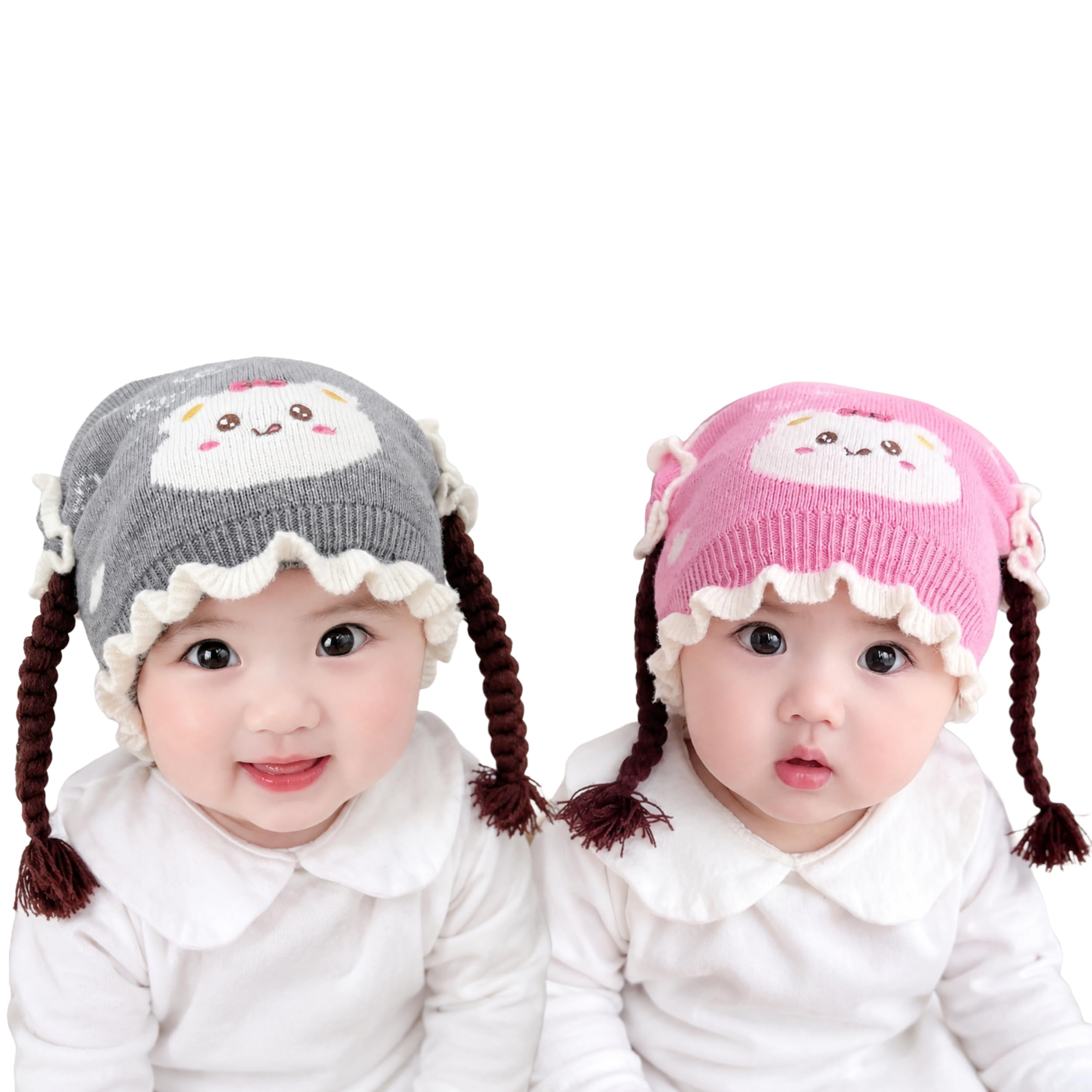 HASPOT Winter Beanie Cap for Baby Girl and Boy | Cute Knitted Kitty Earflap Bonnet with Braids Ponytail Ultra-Soft Woolen Winter Cap for Warm Toddlers, (Age 0 to 18 Months)-picture-47