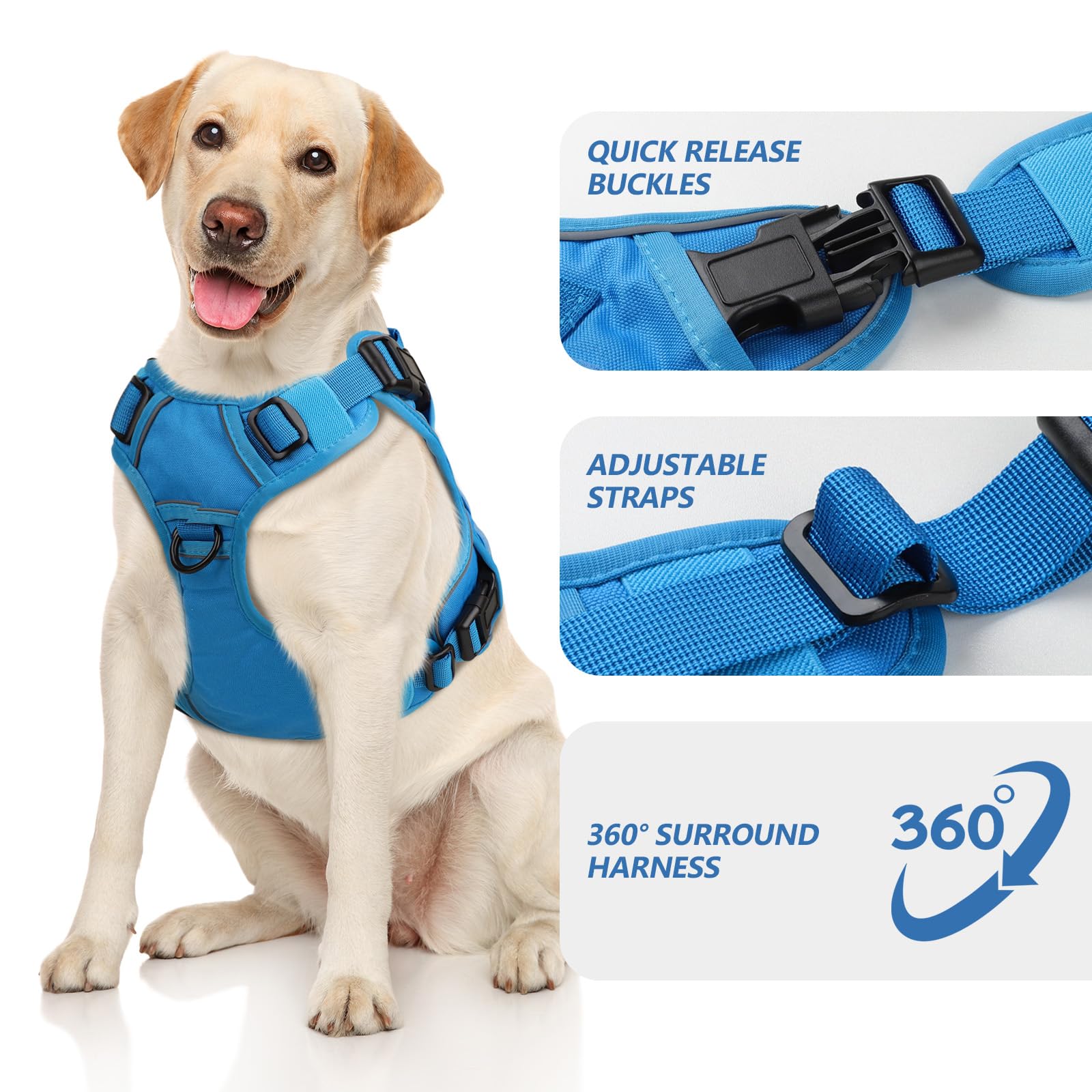 WINGOIN Arnés táctico azul para perros medianos y pequeños, arnés ajustable con asa reflectante K9 para caminar, senderismo, entrenamiento (tamaño S)