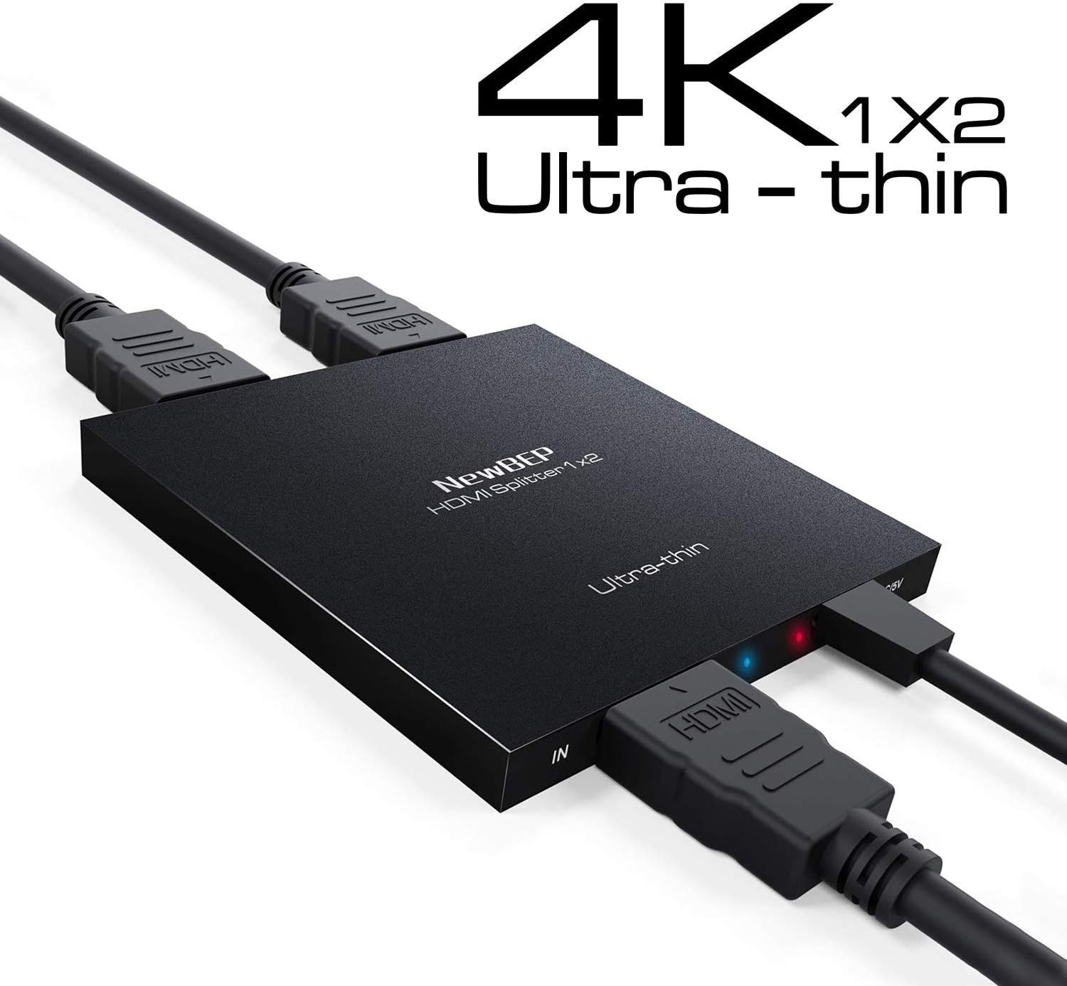 HDMI 2.0 Splitter 1 in 2 Out 4K*2K Active Amplifier Support Full 3D HD 3840 x 2160 P HDMI Switch with HDMI Cable and USB Cable for Mac PC HDTV DVD DVR Xbox PS3 PS4