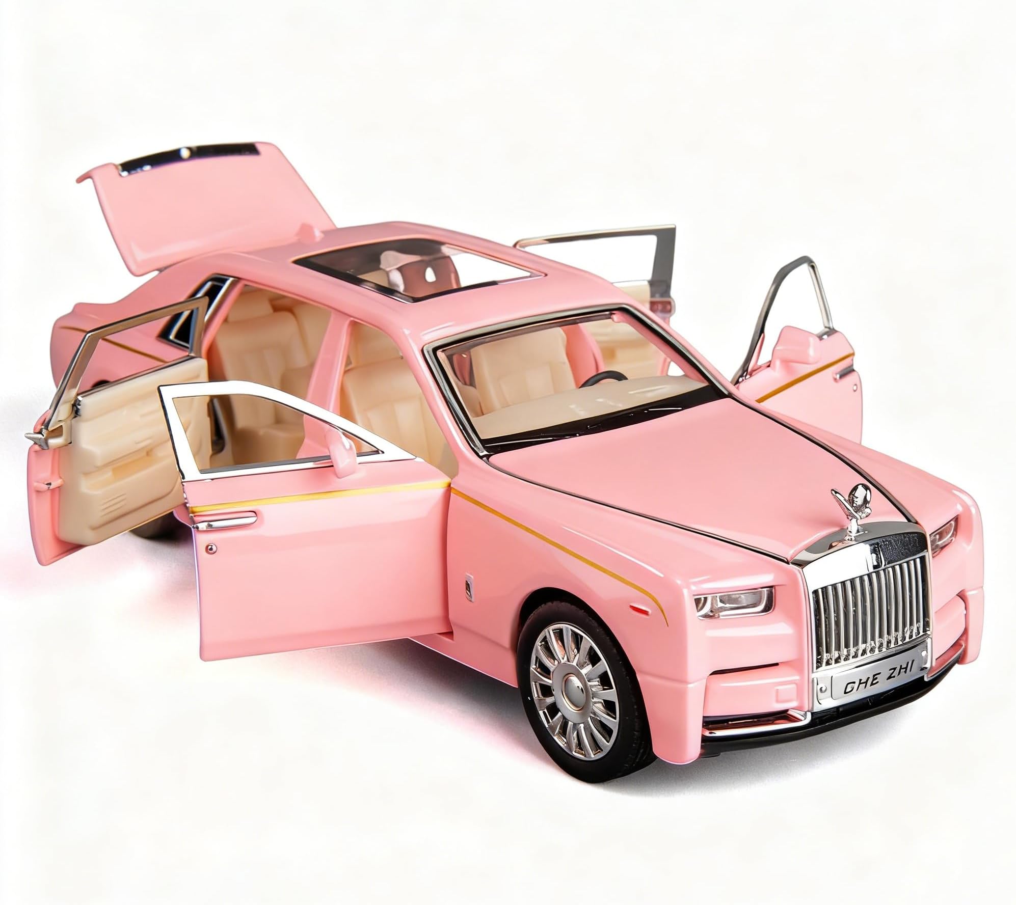 1/32 Rolls-Royce Phantom Model Car,Zinc Alloy Pull Back Toy car with Sound and Light for Kids Boy Girl Gift (Pink)