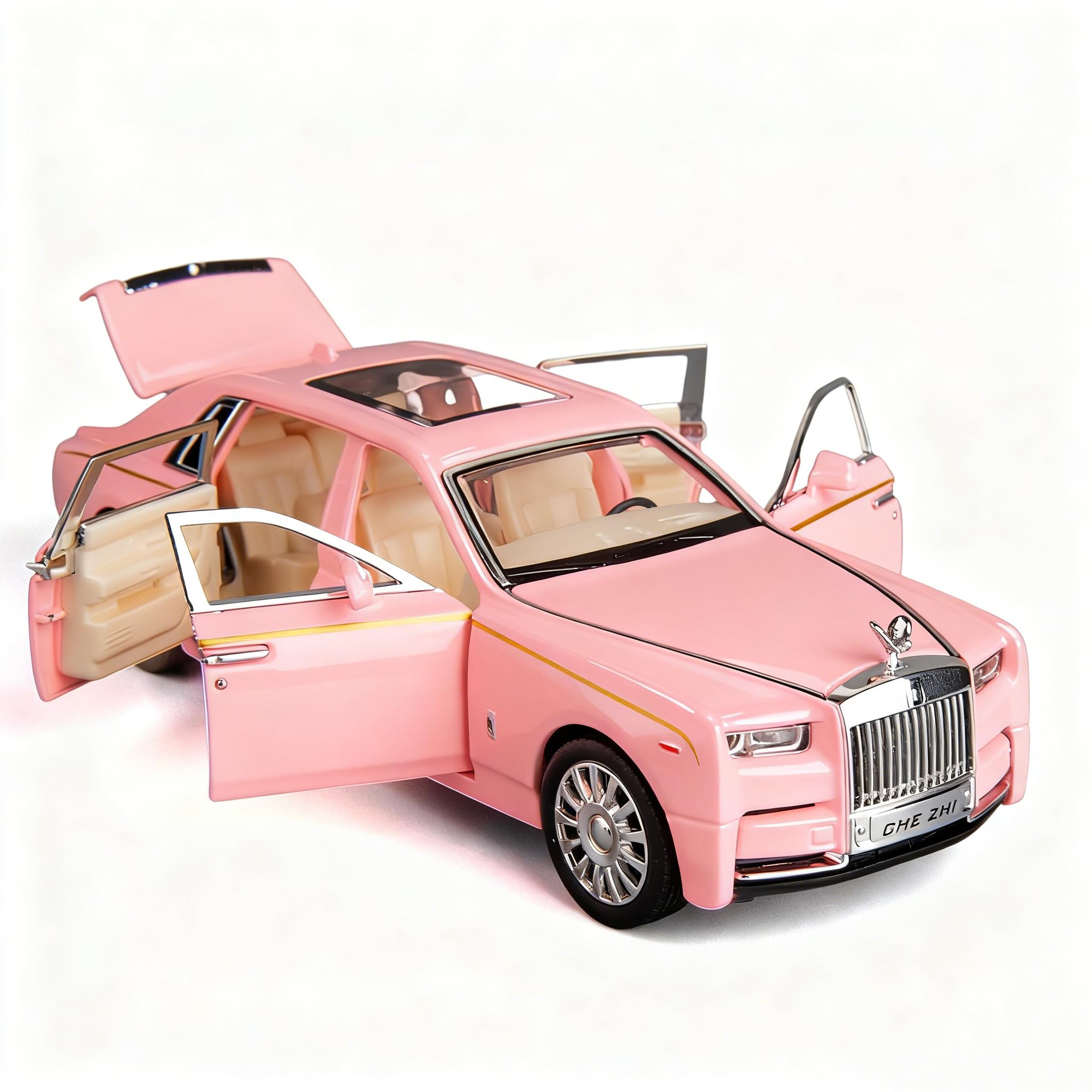 TGRCM-CZ Compatible for 1/32 Rolls-Royce Phantom Model Car Toy Car with Sound and Light for Kids Boy Girl, Metal Body Door Opened Pink