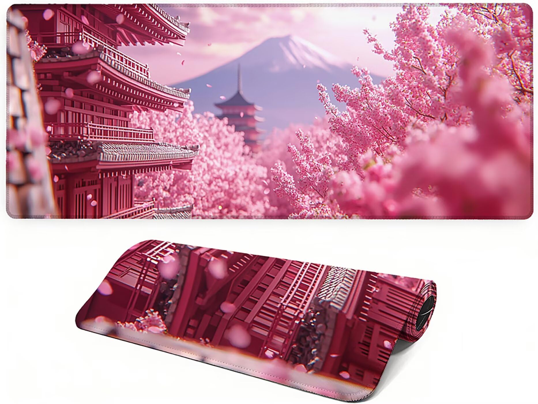 Lpfieonn Kirschblüten Großes Schreibtischunterlage, XXL Schreibtischunterlagen, Landschaft XXL Gaming Mousepad mit Vernähter Rand und Rutschfeste Gummibasis, für Hause/Büro 120x60cm PF-2759