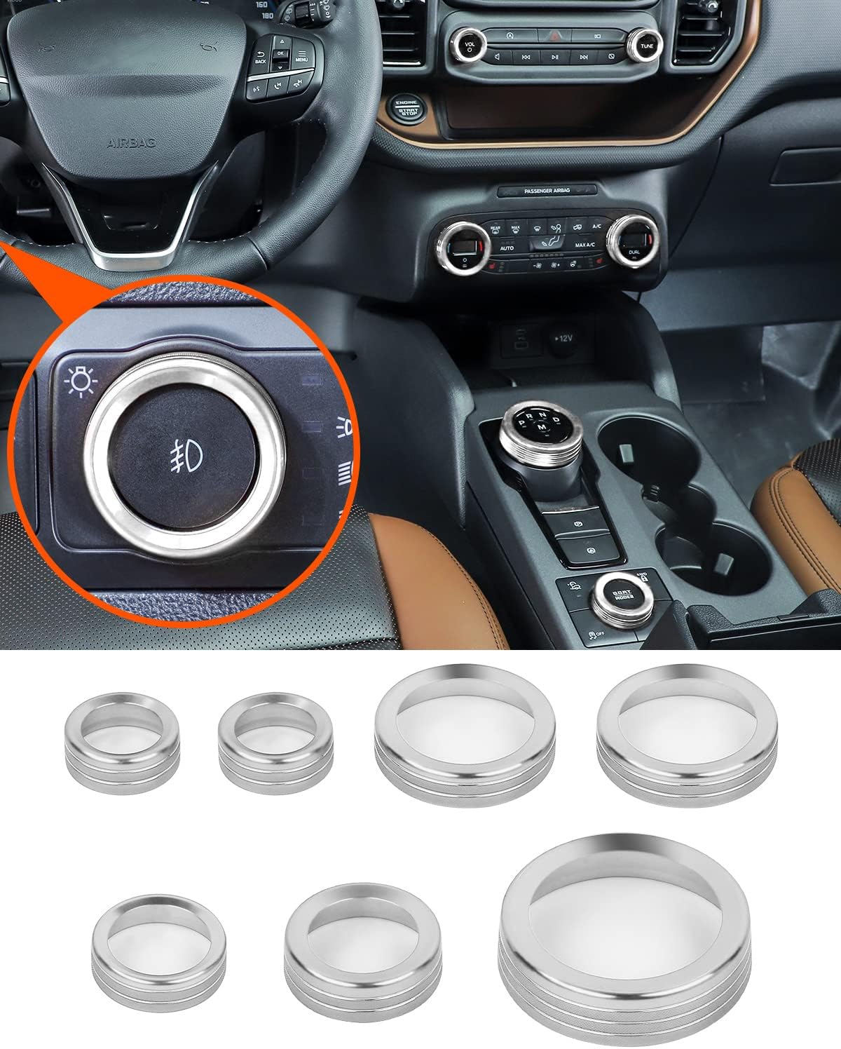 Savadicar CKT02 Billet Aluminum Control Knob Trim Sets, Headlight/4WD/HVAC Climate Control Knob Bezels, Air Conditioner/Radio Switch Cover for 2021-2025 Ford Bronco Sport, Interior Accessories, Silver Savadicar CKT02 Billet Aluminum Control Knob Trim Sets, Headlight/4WD/HVAC Climate Control Knob Bezels, Air Conditioner/Radio Switch Cover for 2021-2025 Ford Bronco Sport, Interior Accessories, Silver