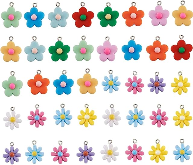 40 Pieces Flower Pendant Charms Resin Pendants Charms Daisy Flower Charms for Bracelet Necklace Earrings Key Chain DIY Jewelry Making (Random Color)