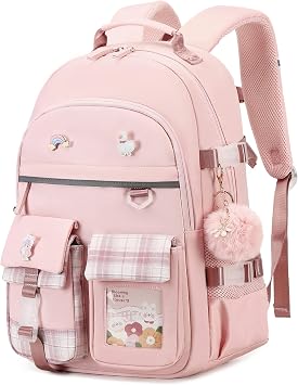 Backpack for Girls, 15.6 Inch Laptop School Bag Kids Kindergarten Elementary College Backpacks Large Bookbags for Teen Girls Women Students Casual Travel Daypacks Pink, Large
