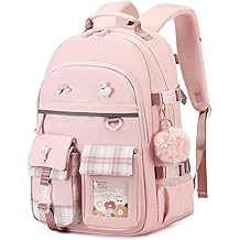 Backpack for Girls, 15.6 Inch Laptop School Bag Kids Kindergarten Elementary College Backpacks Large Bookbags for Teen Girl Women Students Casual Travel Daypacks (Pink)