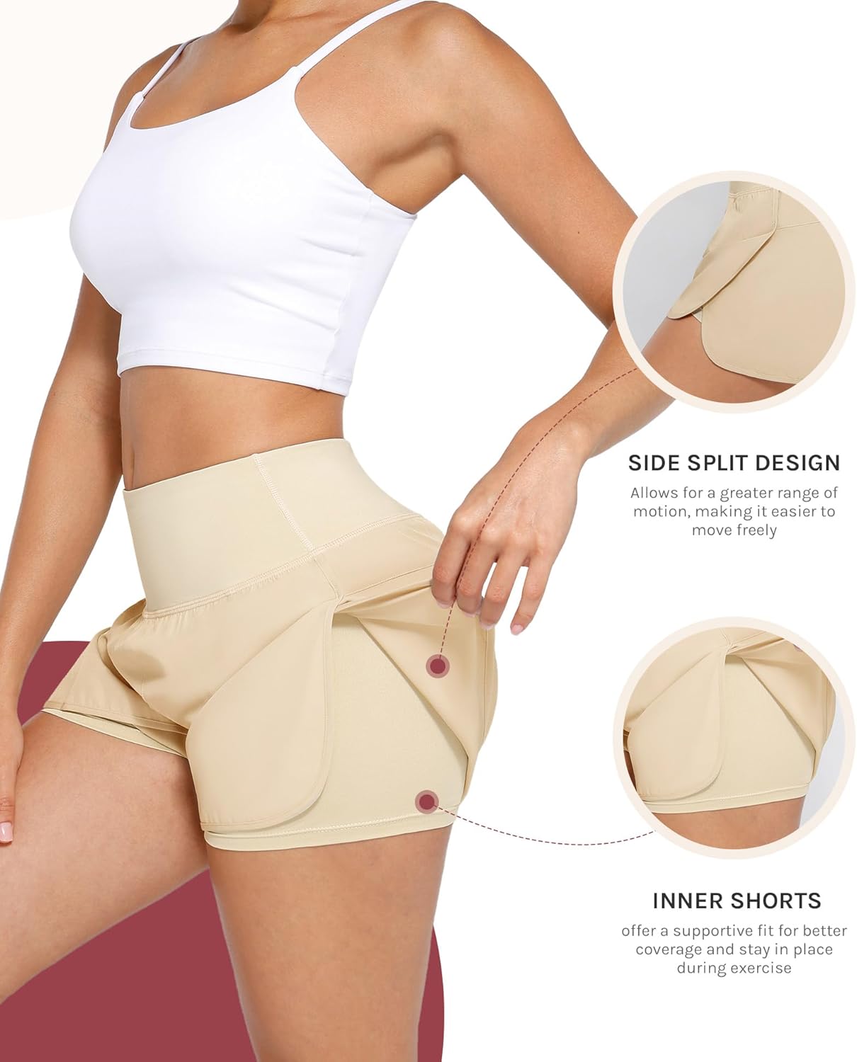 Cosmolle 2 in 1 Running Athletic Shorts for Women Tennis Shorts with Liner Jogging Shorts with Back Zipper Pocket - Image 2