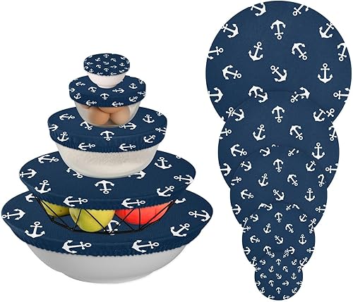 Miniatura 1 de Anchors 5PCS Reusable Elastic Bowl Covers for Food Storage Stretch Cloth Fabric Lids with 5 Different Sizes Waterproof Bowl Covers for Fruits