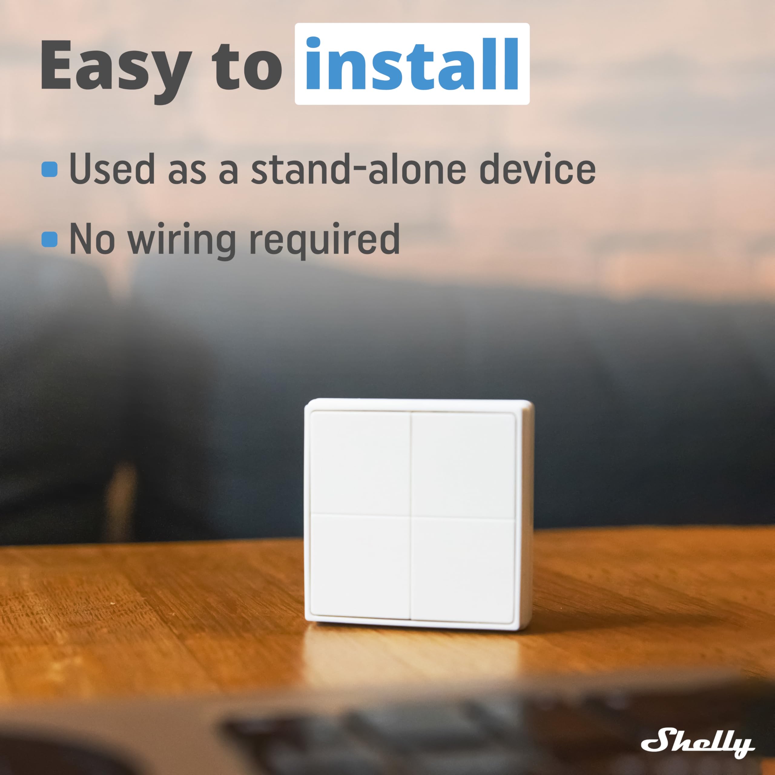 Shelly BLU Wall Switch 4 Stand-Alone – Mando a distancia Bluetooth universal, Pulsador Autónomo Inalámbrico, Control remoto para Domótica, Acciones y Escenas inteligentes, Multiclic