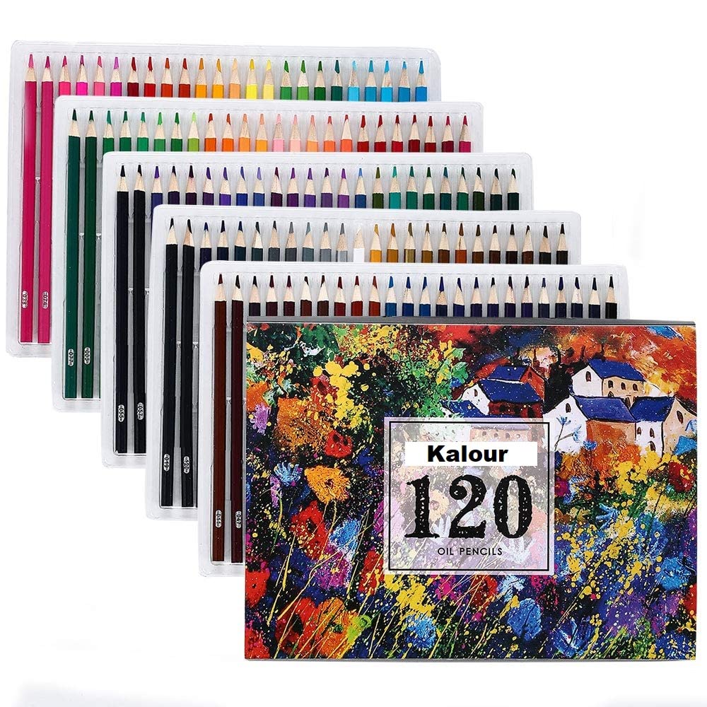 48/72/120/150/180 Oil Colored Drawing Pencils Set - Kalour- Premium Soft Core Art Colors Pencils for Coloring Books Artist Drawing Sketching Crafting Pencil Sharpener and Gift Box (120)