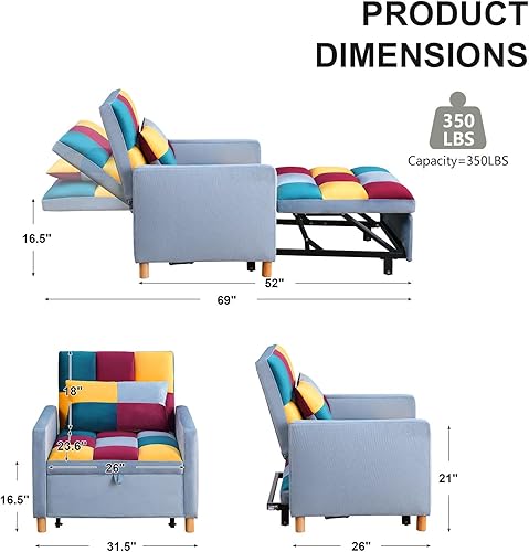 Miniatura 2 de Sofá cama, sofá cama, sofá convertible 3 en 1, silla de cama ajustable, sofá cama extraíble con tela de lino moderna para sala de estar,