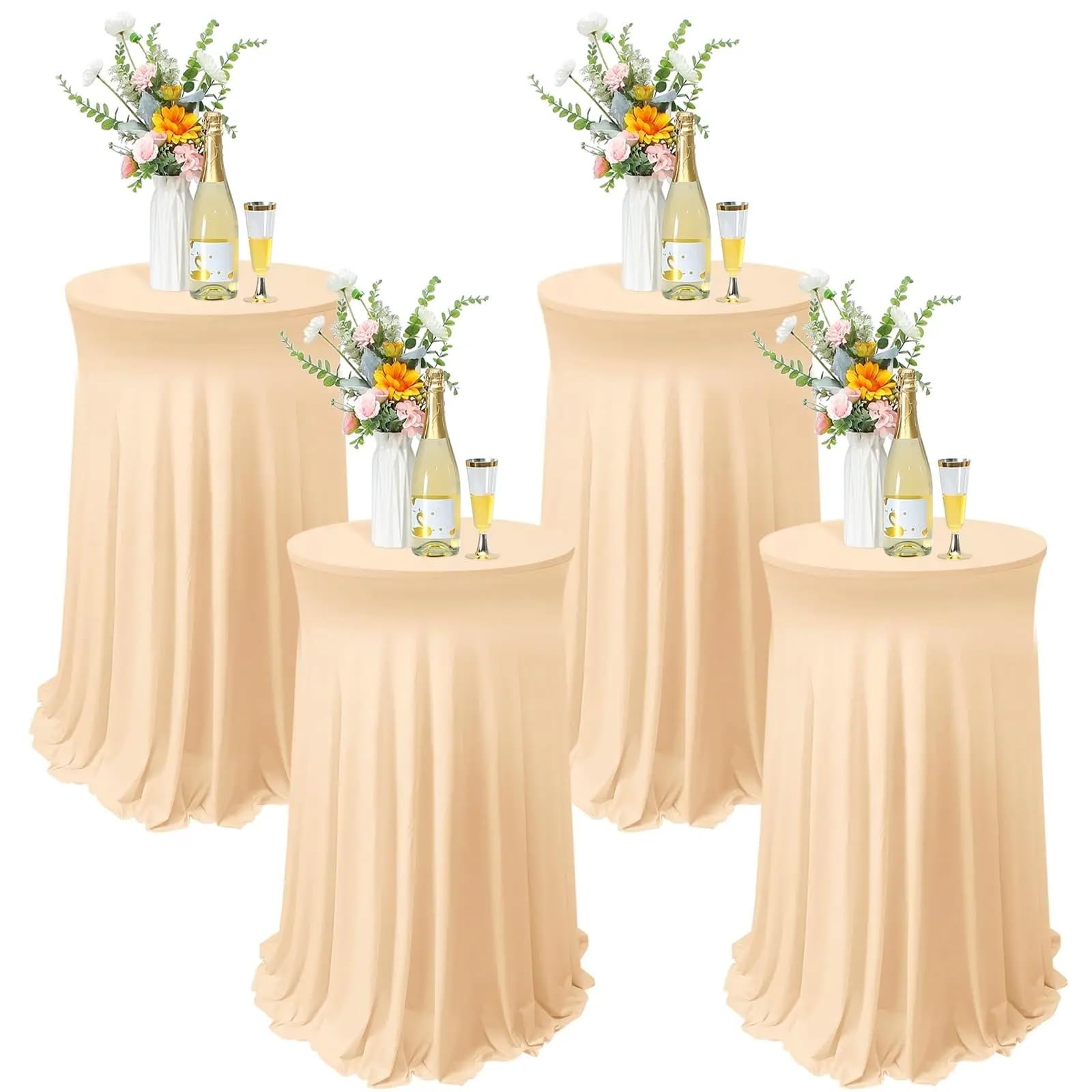 Xinglongs Spandex Cocktail Table Cover 1PCS White Stretch Table Skirt for Hotel Conference Bar Banquet Decor(1pcs champagne,80x110CM)