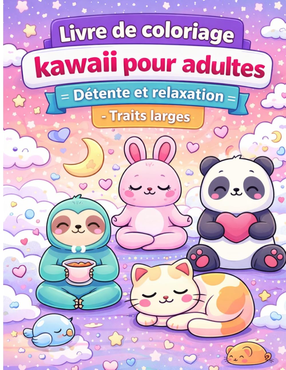 Livre de coloriage kawaii pour adultes – Détente et relaxation: Traits larges