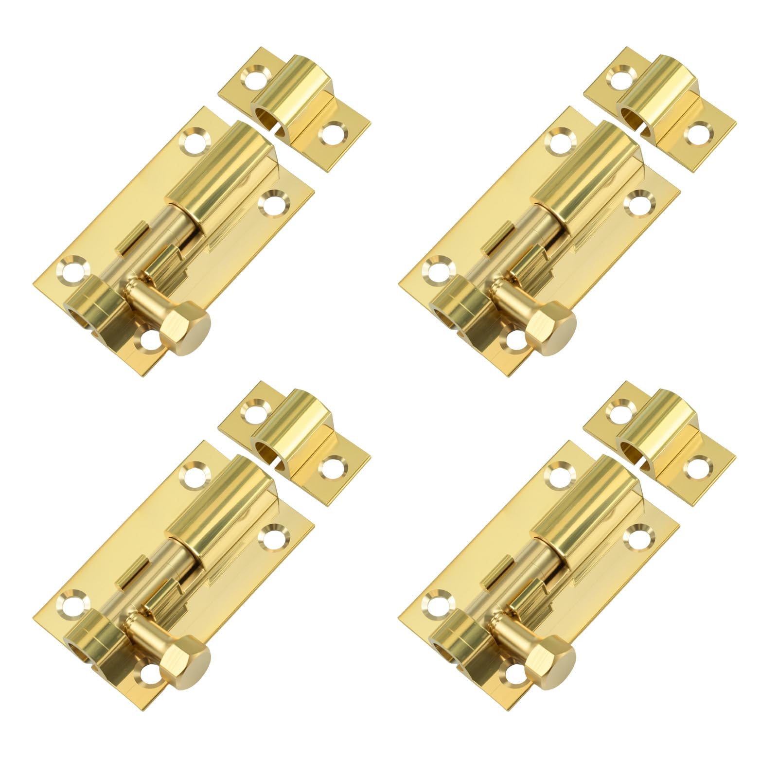 MOROBOR 4pcs Door Security Slide Latch Lock, 1.5 inch Brass Sliding Door Lock with Screws Thickened Heavy Duty Slide Doors Bolt Locks for Home Yard