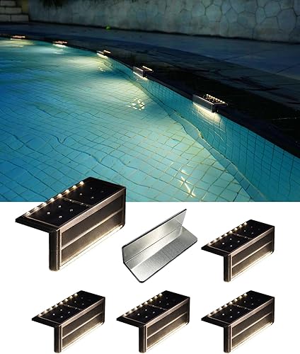 Luces solares para piscina, luces impermeables IP67 para exteriores, luz de pared de contención de acero inoxidable resistente, ultrafina y
