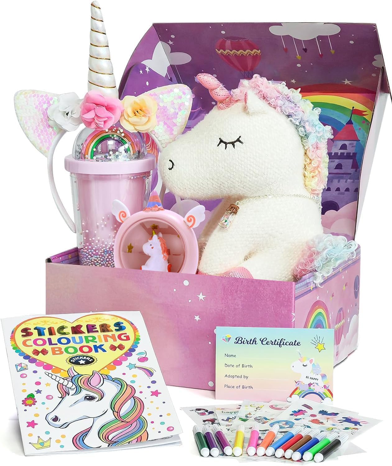 toy link unicorn gift 3t 4th 5th 6th 7th 8th plush animal water bottle night light headband DIY color book pen christmas birthday gift idea toy 3-10 years
