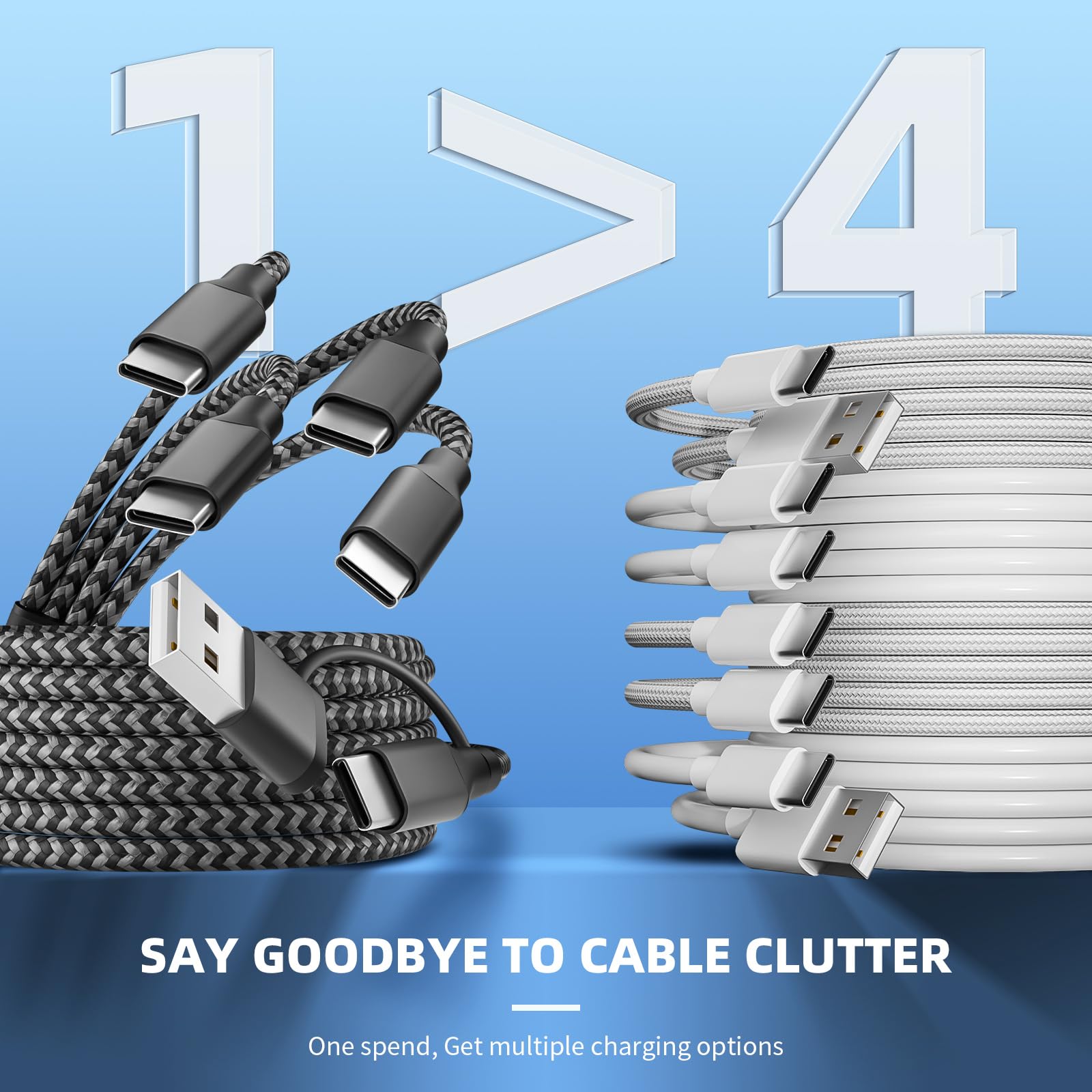 Cavo di ricarica multi splitter USB C, 1 confezione, cavo di ricarica USB A/C a USB C, cavo di ricarica doppio tipo C, cavo di ricarica multi 4 in 2 con 4 connettori di tipo C compatibile con iPhone