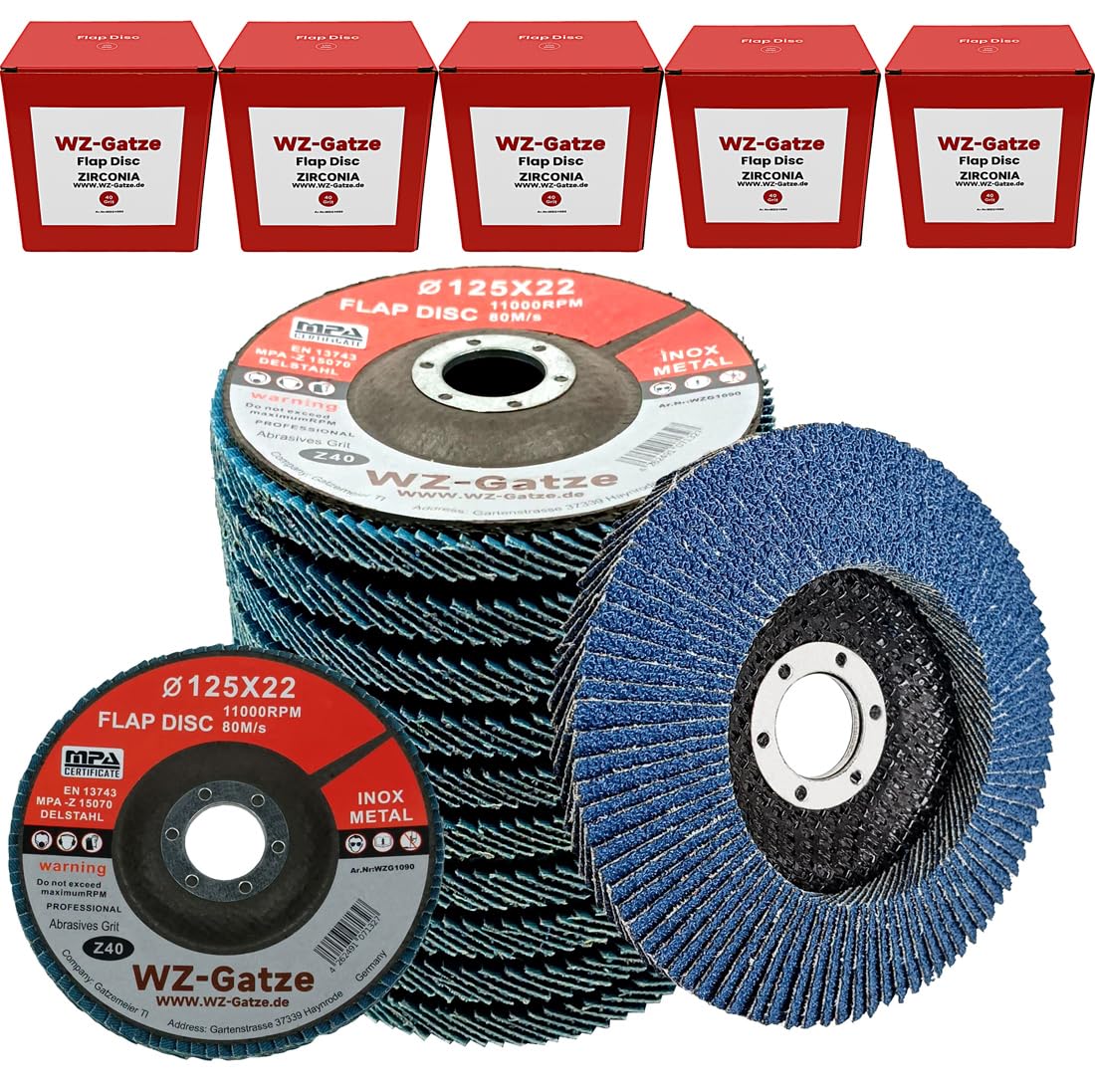 50x Profi Fächerscheibe 125mm K40 INOX Blau 90 Lamellen Extra Dick