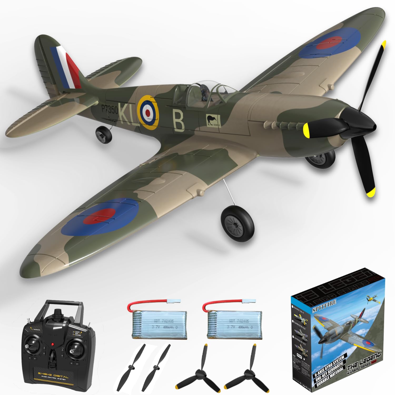 RC Plane - 4 Channel RC Airplane – Remote Control Airplanes Ready to Fly Upgrade Spitefire for Beginners Adult with Xpilot Stabilization System & One Key Aerobatic Camouflage Green