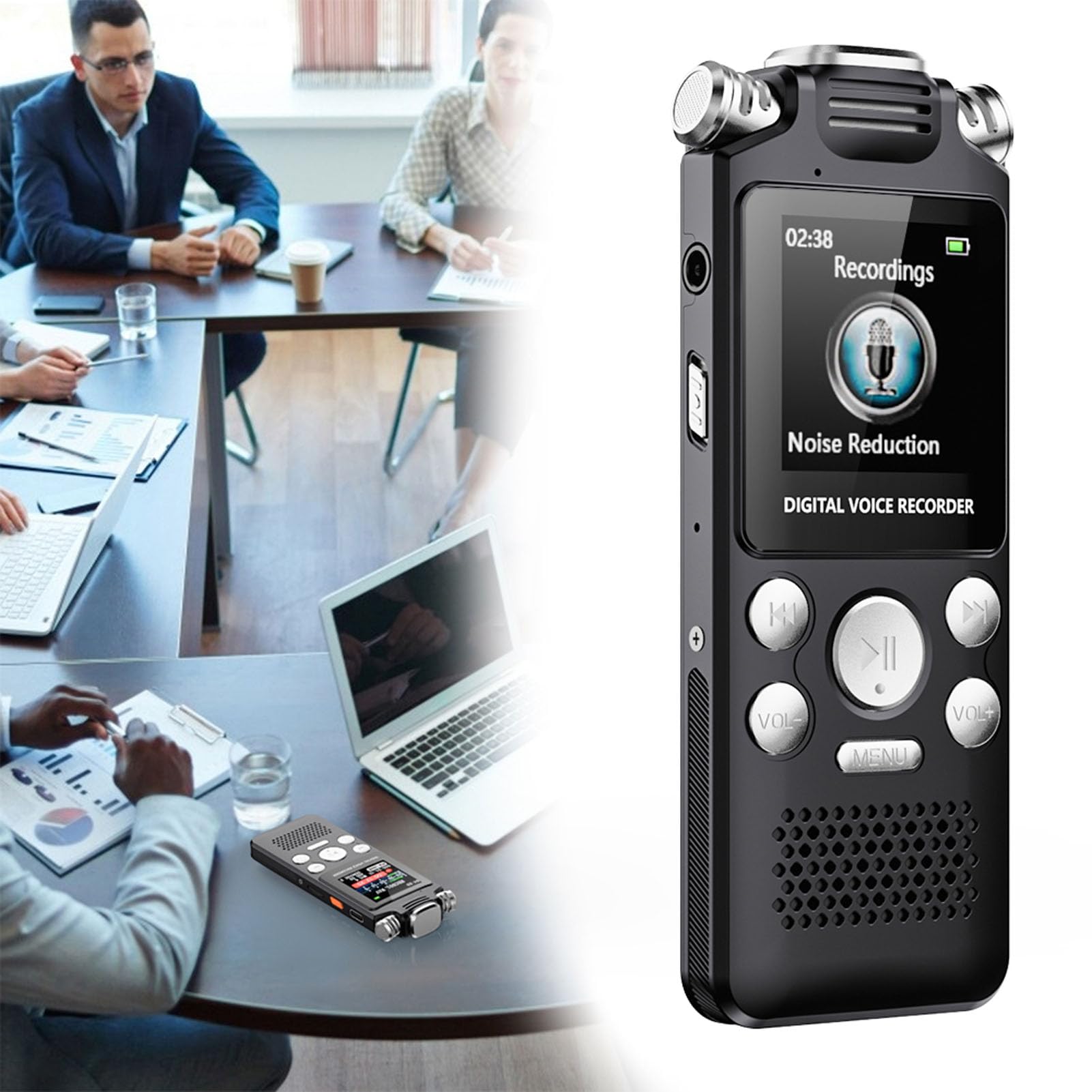 Grabadora de Voz Digital, Reducción de Ruido AI Grabación Clara y Reducción Automática de Ruido, Memoria de Gran Capacidad, Grabadora Multifuncional, Portátil y Segura con (32GB)
