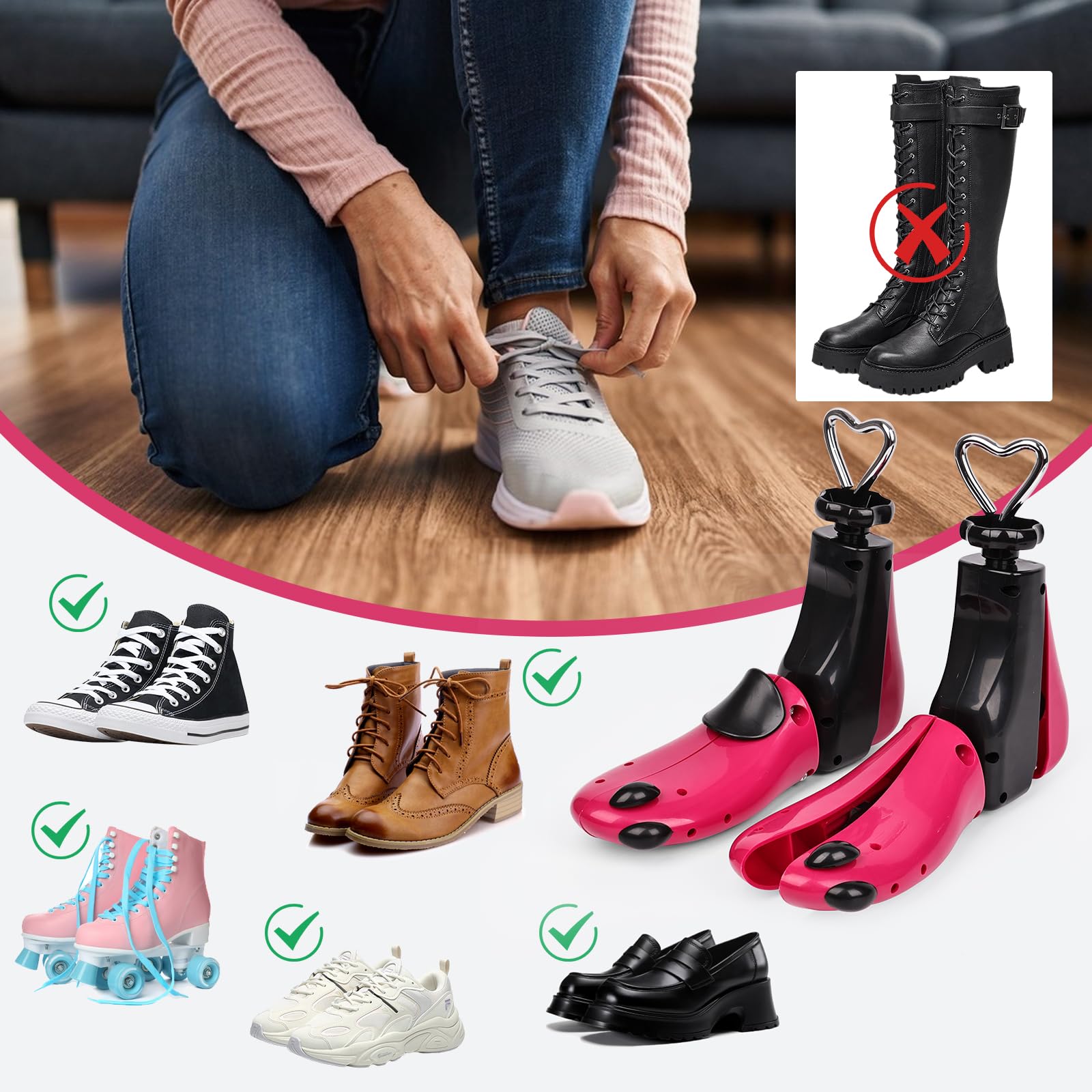 2 Pezzi Allarga Scarpe Donna Uomo, Regolabile Lunghezza e Larghezza Allargatore per Scarpe, Allargascarpe Professionale per Stivali, Sneakers, Scarpe da Ginnastica, Scarpe da Trekking