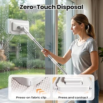 Hands-Free Multi-Purpose Flat Mop, 2026 Convenient Cloth Changing Mini Mop Long Handle Wet and Dry Flat Mopping, Sweeper Stick Lightweight Snap for Corners Multi Surface (37)