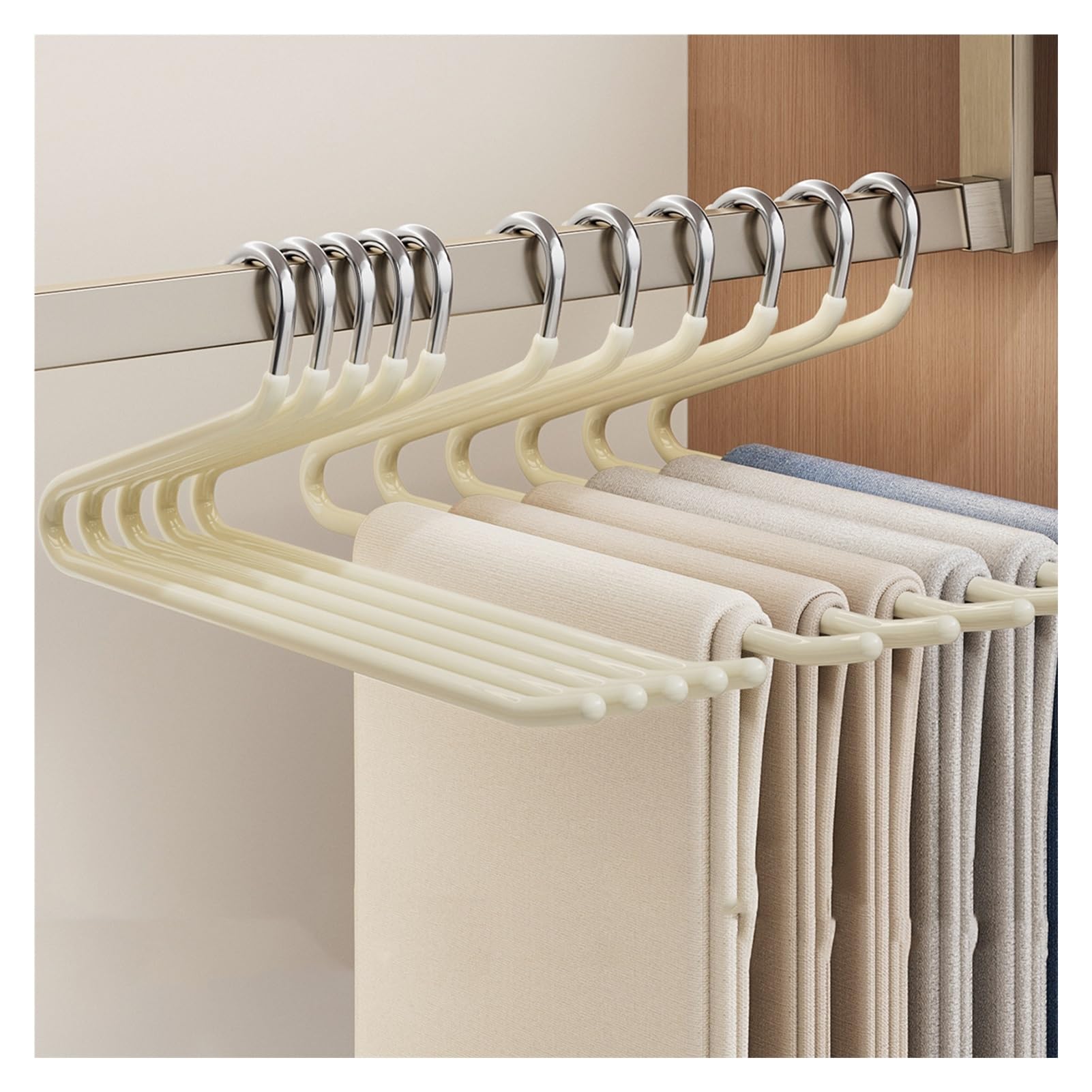 Perchas de metal para pantalones con diseño abierto para ahorrar espacio, ideales para organizar pantalones, jeans, pantalones y accesorios