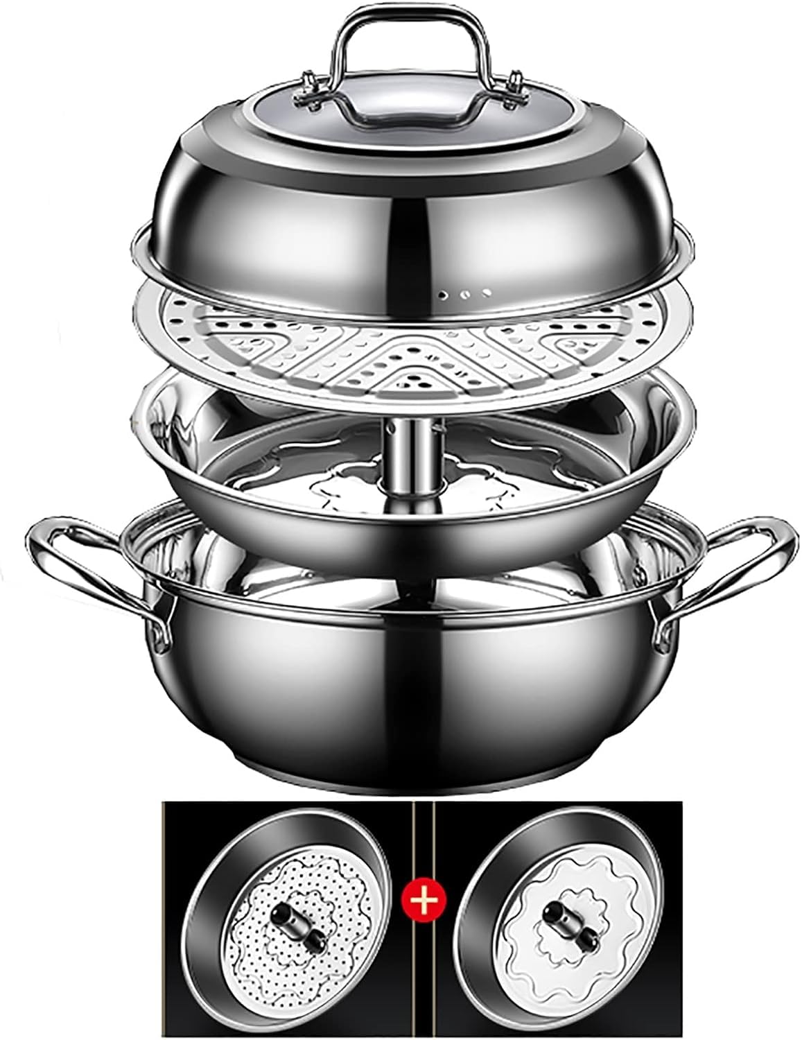 JFGCTYHXY Stainless steel steamer, 304 Stainless Steel,5-Layer Composite Pot Bottom,Steamed Seafood,Porridge 30cm