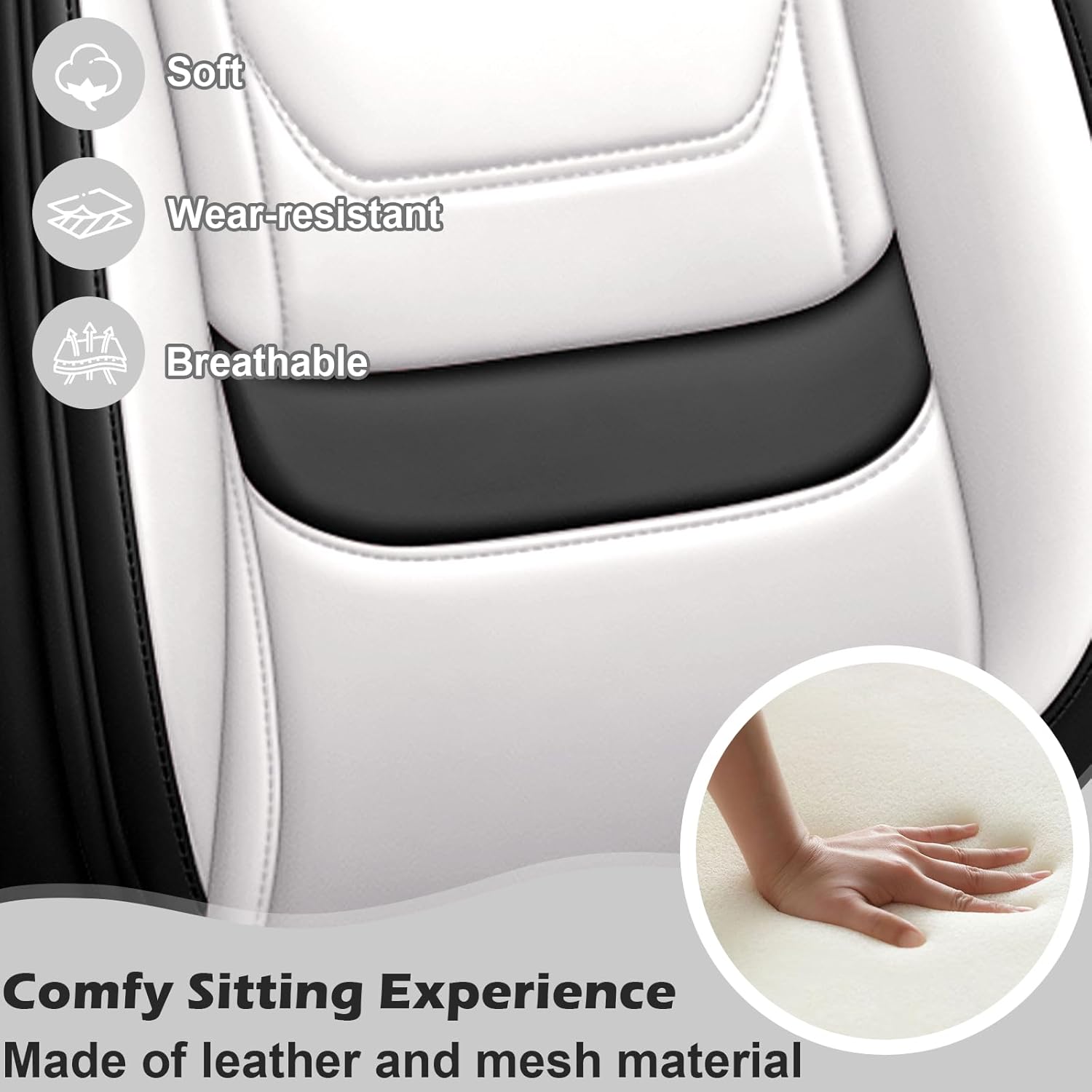 Car Seat Cover for Jeep Compass Seat Covers 2007-2023, Nappa Leather Car Seat Covers Full Set,Tear-Resistant & Waterproof Seat Covers for Cars(2 Seats Standard/Black White)