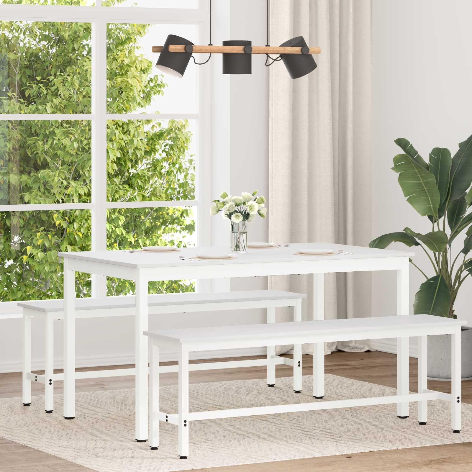 Table à manger blanche en bois de pin massif 140x80cm