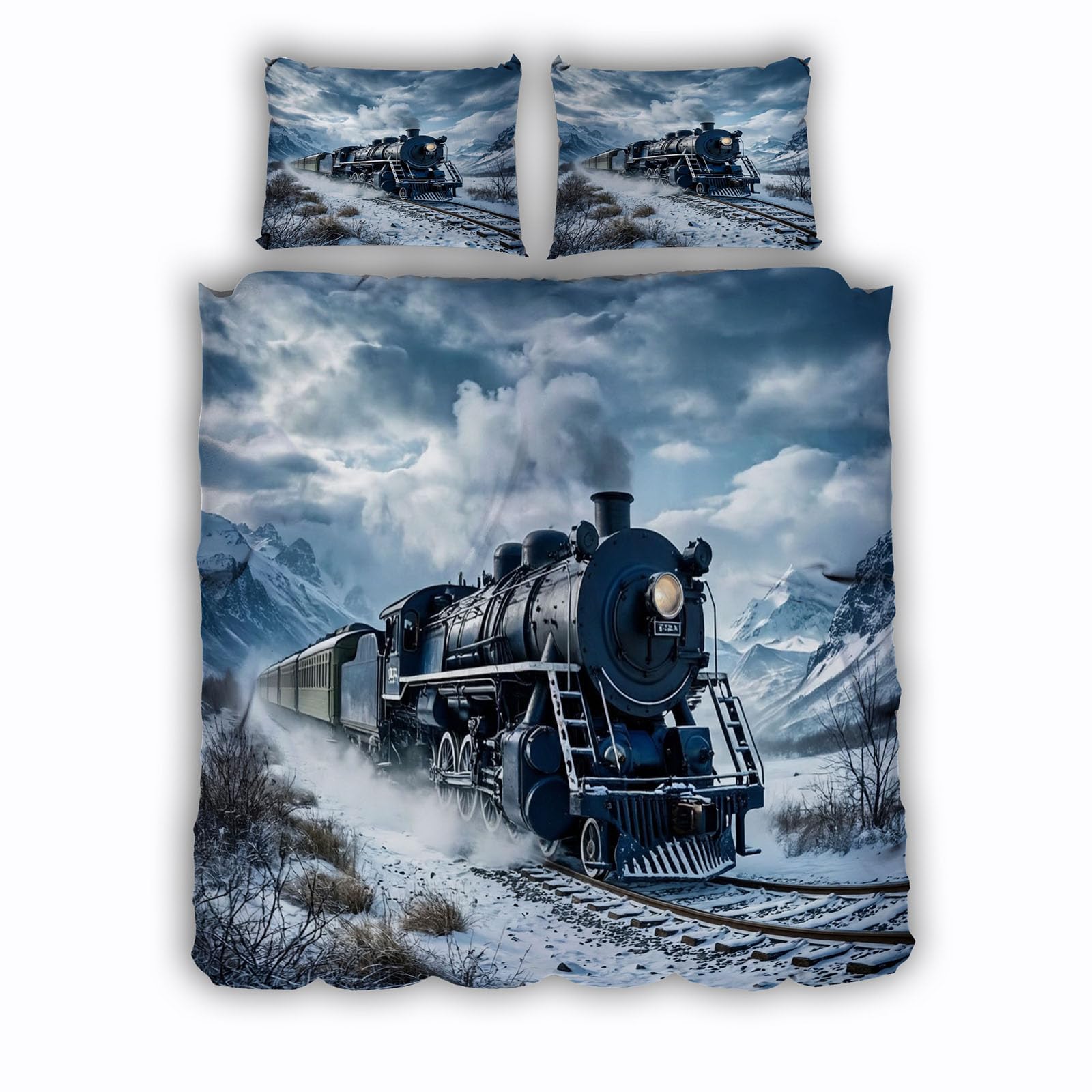 Parure de lit train retro 240x260 en microfibre ultra douce 3D