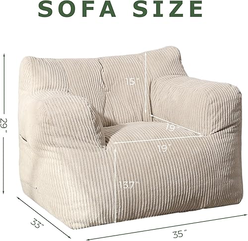 Miniatura 2 de HIGOGOGO Puf - Sofá grande y cómodo para dormitorio, sala de estar, puf con reposabrazos de bolsillo para juegos, lectura, color beige