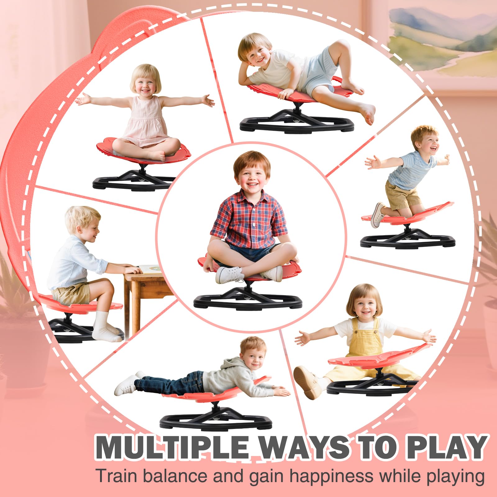 Carrousel Chaise pivotante pour enfant avec poignée, chaise pivotante à 360°, jouet d'autisme, aide à l'entraînement physique et à l'équilibre, chaise d'équilibre pour garçons et filles