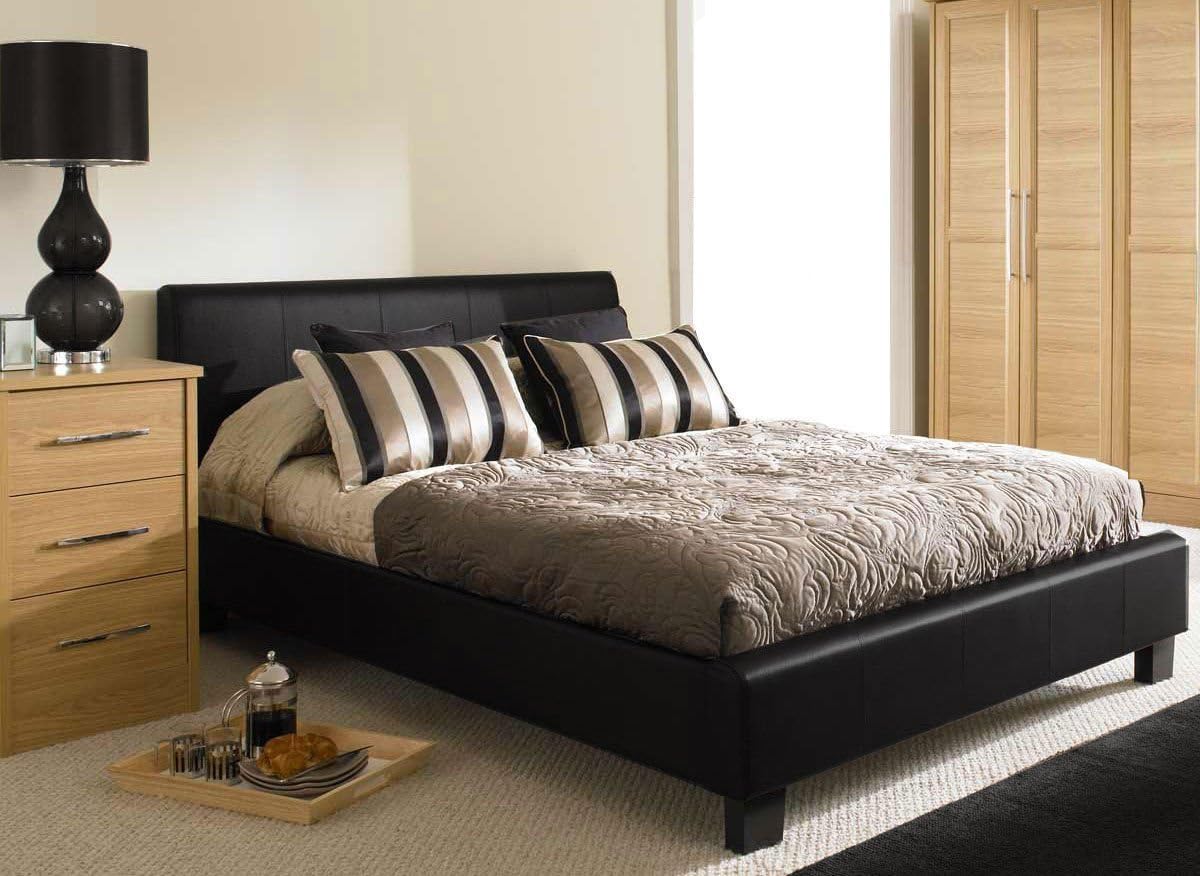 MODERNIQUE® 4ft6 Double Black Designer Modern Faux Leather Bed Frame
