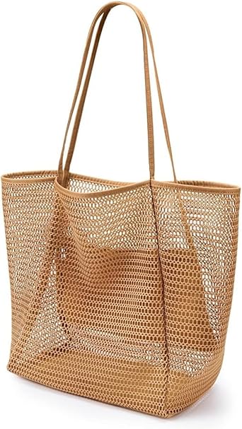 Beach Bags for Women,Mesh Tote Bag with Large Inner Pocket, Sandproof Shoulder Handbag for Beach and Pool