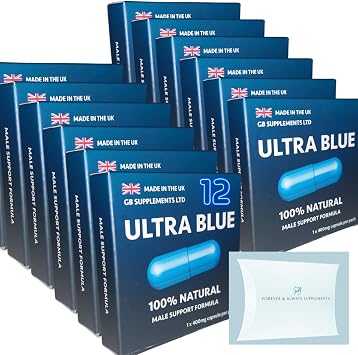 12 X Ultra Blue for Men high Strength Bundle, 100% Natural Supplement for Men! Male Support Formula! 7 Powerful Ingredients Maca, Korean Ginseng & More