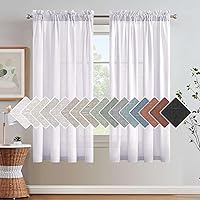 Vista 1 de Cortinas de Ventana Color Hueso con Paneles de Lino Texturizado para Ventanas Pequeñas Cocina Sala de Estar Dormitorio, Bolsillo para Barra