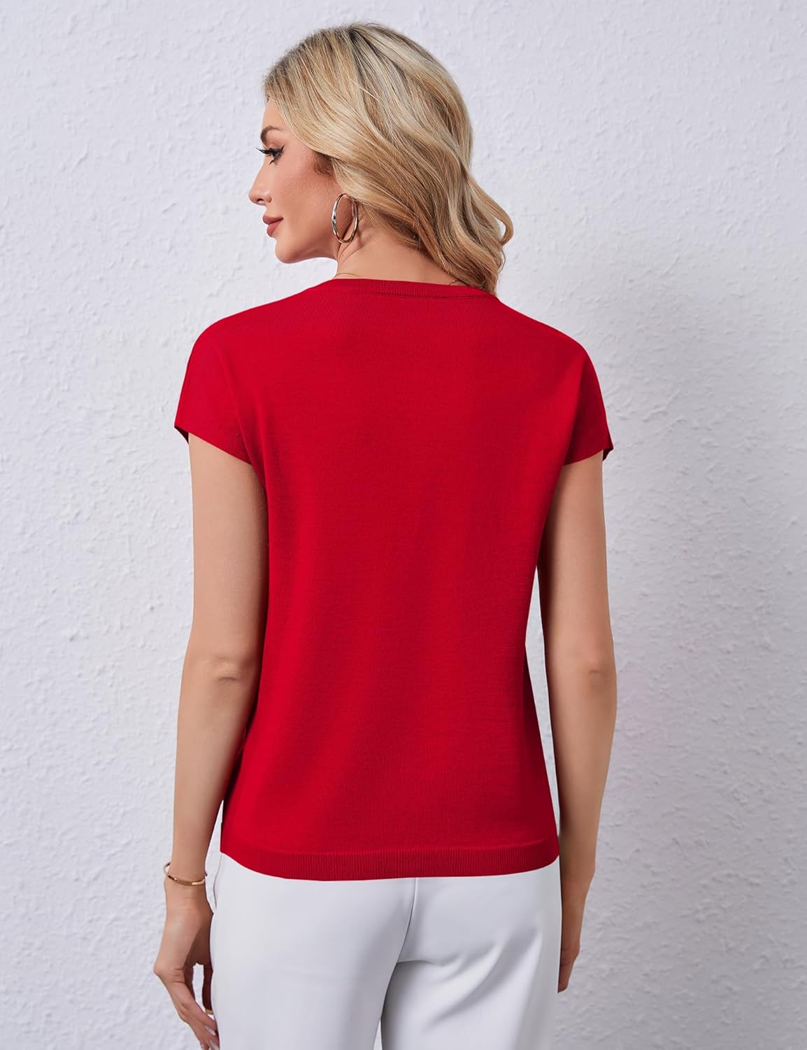 Rapbin Women Blouses Spring Tops for Women 2026 Cap Sleeve Sweater Crew Neck Summer Outfits Dressy Casual - Image 3