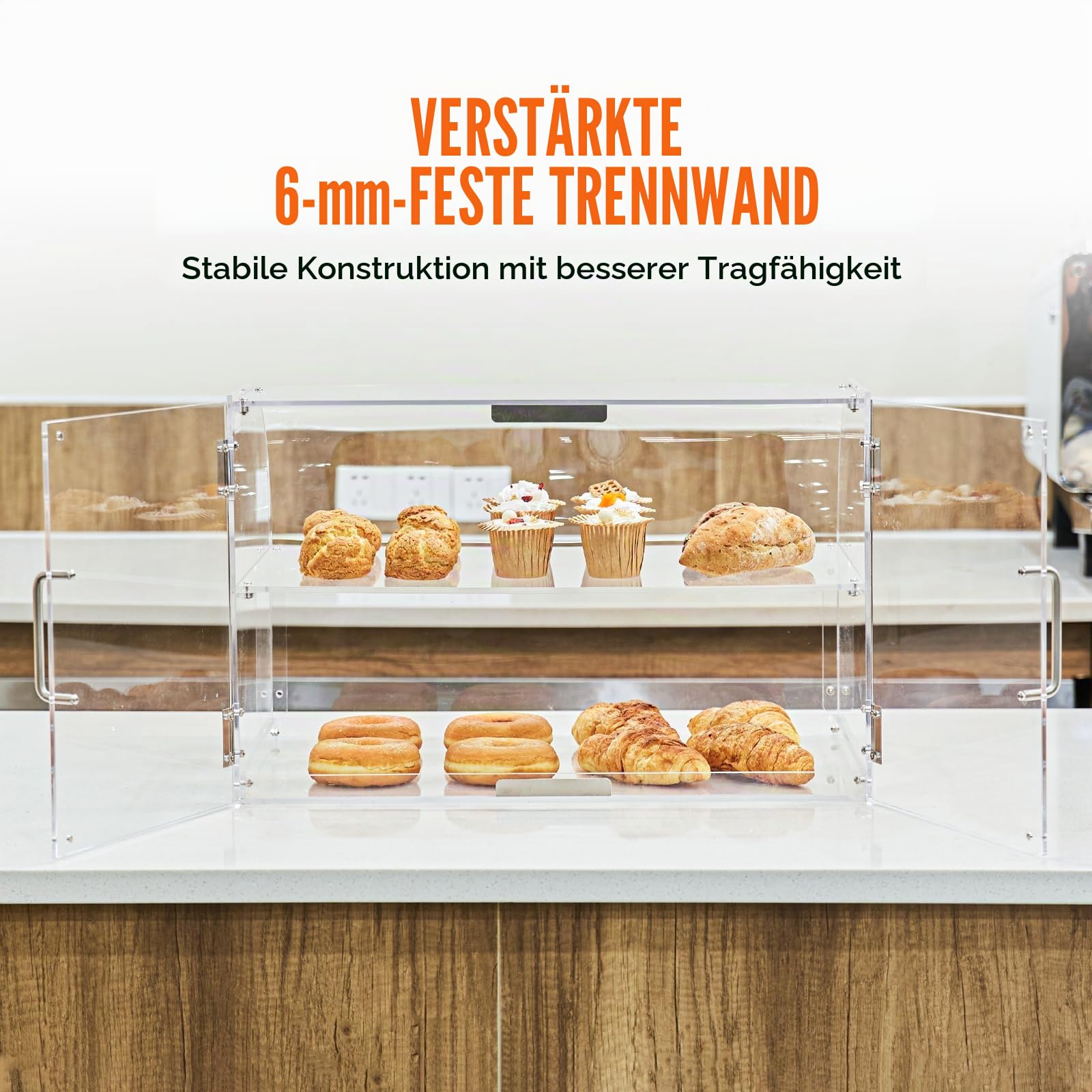 VEVOR 3-stöckige Gebäck-Vitrine, Kommerzielle Bäckerei-Vitrine 558 x 356 x 356 mm, Acryl-Vitrine mit mit stabilen Doppelscharnieren, Bäckerei Konditorei Vitrine für Donut-Bagels, Kuchen, Kekse usw.