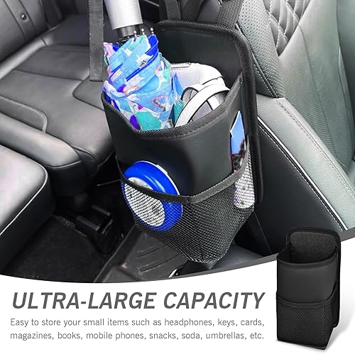 Miniatura 3 de 1 bolsa para botella de agua para automóvil, 9.8 x 5.51 pulgadas, correa ajustable, de cuero de microfibra, para colgar lateral, bolsa de taza de