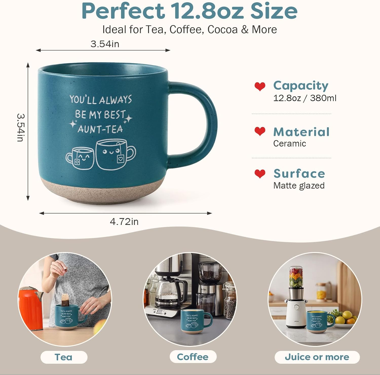 FreeJac Aunt Gift Ideas - Aunt-Tea Mug - Best Auntie Ever Birthday Gifts for Women Christmas Gift Ceramic Coffee Mug 12.8oz - Image 4