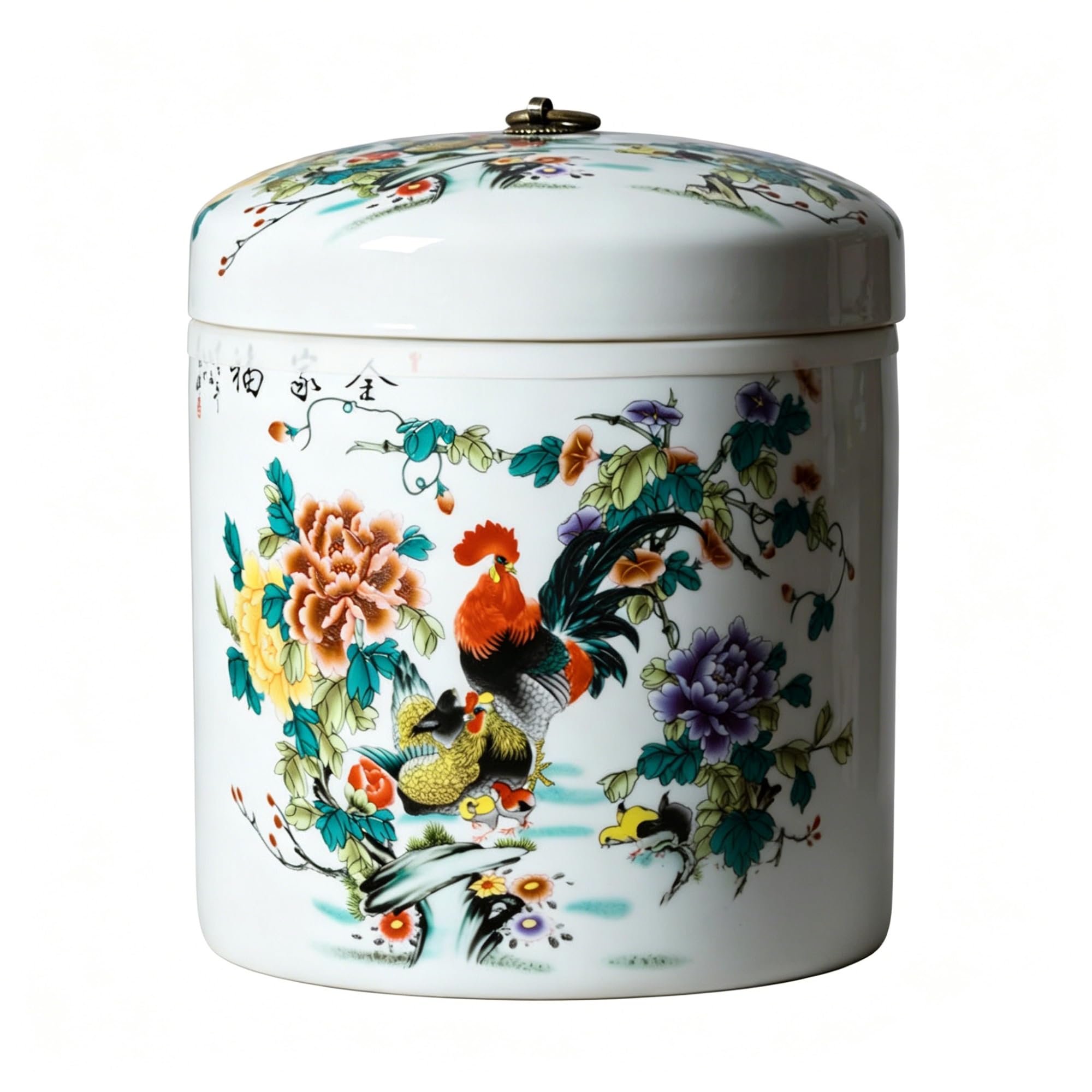 MMleYN Ceramic Rice Storage Jar With Airtight Lid, 10L/5L Chinese Retro Food Canister For Grain, Flour & Beans, Moisture-Proof Porcelain Bucket For Kitchen Pantry Organization(B,5kg)