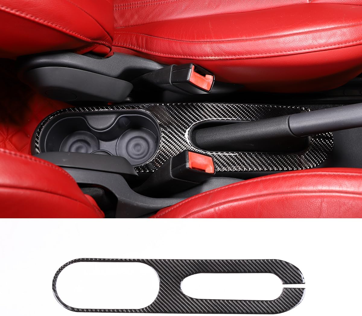 Sekhyna Car Interior Handbrake Panel Cover Trim Compatible with Fiat 500 2010-2015 Soft Carbon Fiber 1PCS,Central Control Cup Holder Panel Frame Trim Accessories (Black Carbon)