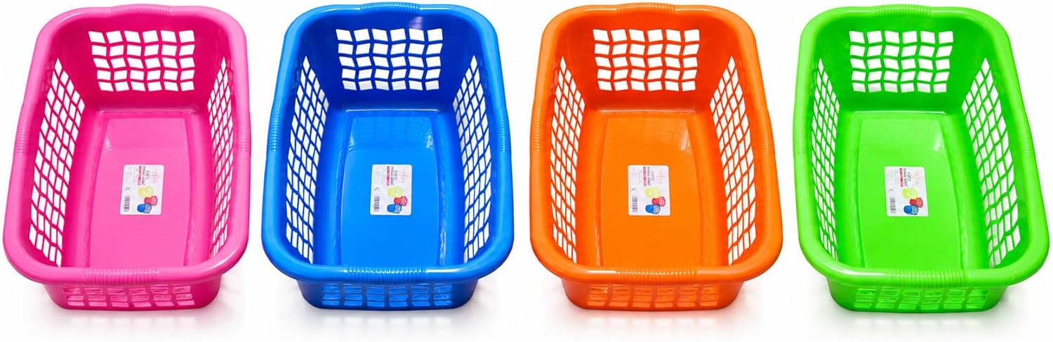 Heavy Duty Plastic Laundry Baskets, 4-Pack Large Clothes Storage Baskets with Open Top Design for Laundry Room, Bedroom, Closet & Household Organization 24" x 17" x 10"