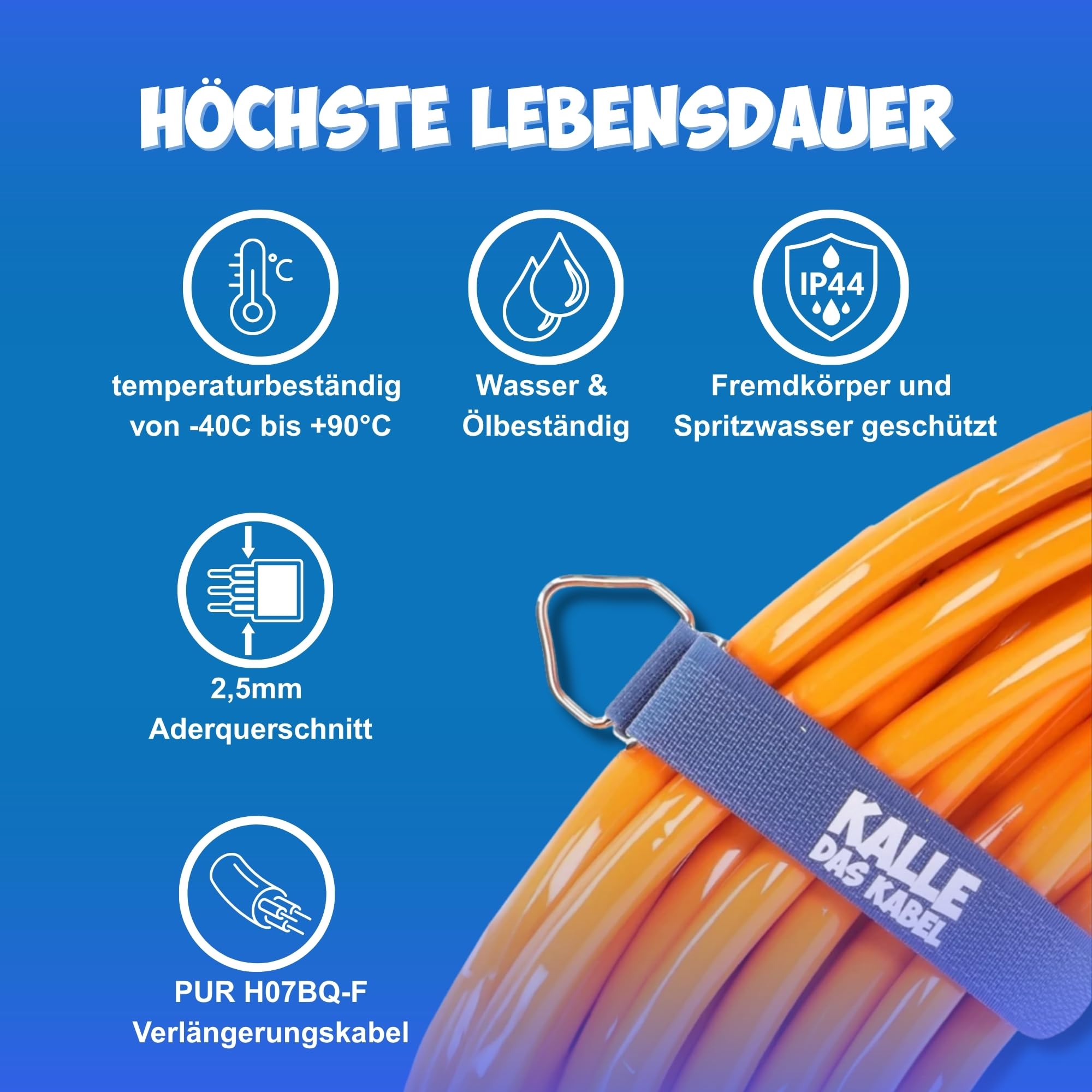 KALLE DAS KABEL Cavo di prolunga CEE 230 V 16 A – H07BQ-F 3G 2,5 mm², spina CEE su attacco angolare CEE con presa Schuko e indicatore di tensione LED, IP44, segnale arancione, campeggio, caravan, 5