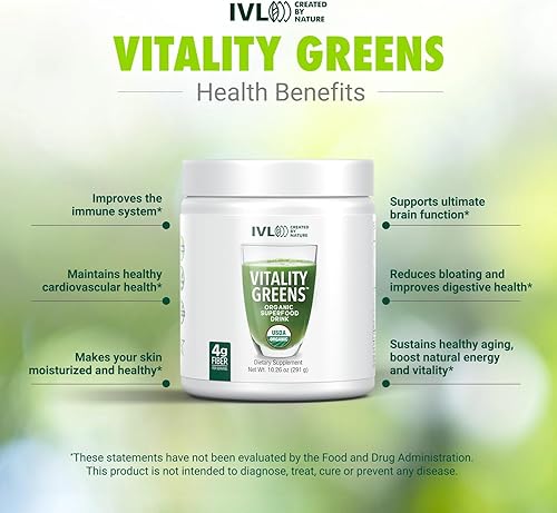 Miniatura 3 de Vitality Greens - Bebida orgánica de superalimentos - Cargada con antioxidantes, micronutrientes, prebióticos y probióticos - para apoyo